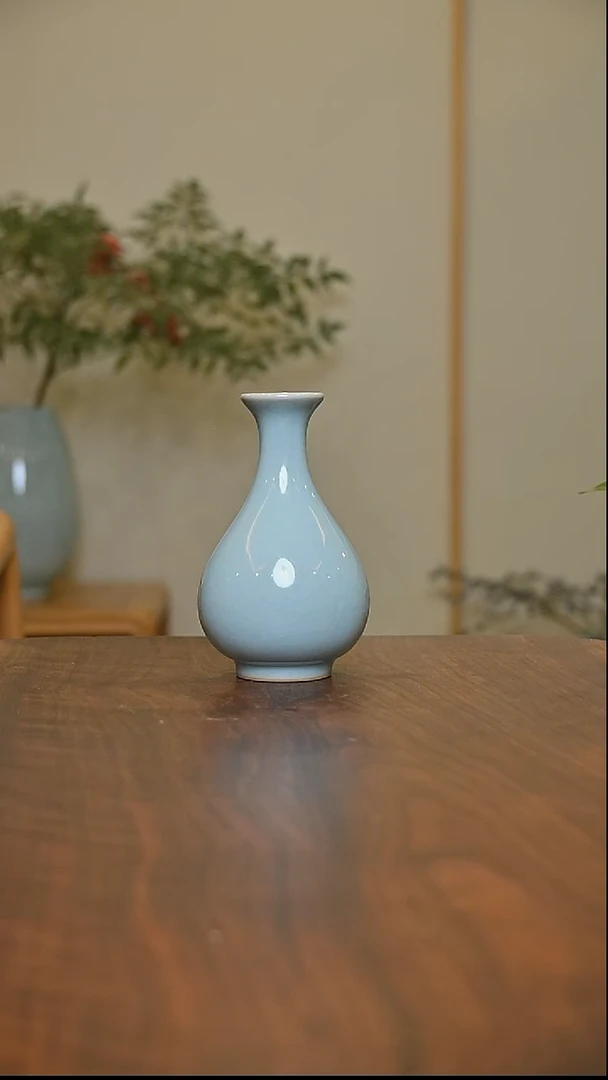 玉壶春瓶 天青 微瑕 朱家汝窑款