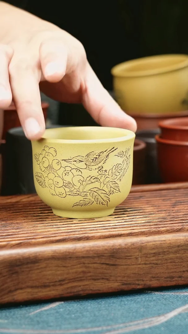 茶杯紫砂段泥枇杷小鸟