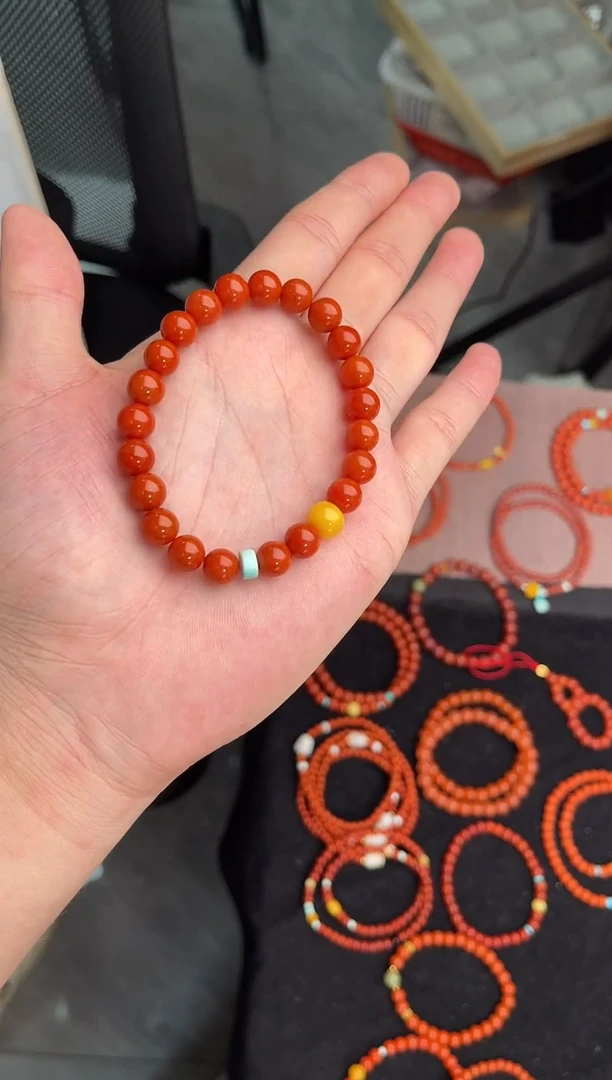 未镶嵌手串南红玛瑙南红单圈蜜蜡手串QF-A451（多样性发一）