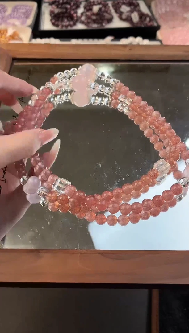 未镶嵌手链石英质玉天然白水体草莓晶设计款双圈7mm