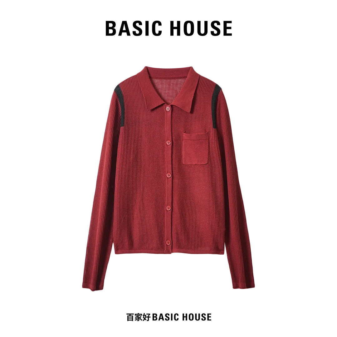 BasicHouse/百家好新款设计师款翻领海军单排扣毛针织衫JDXX开衫