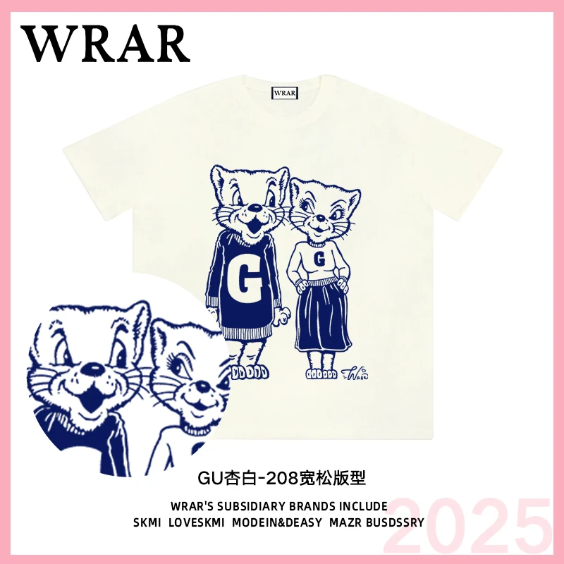 【老虎情侣】新品潮流圆领夏季透宽松百搭纯棉卡通插画印花T恤