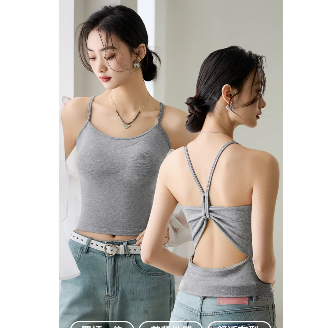 夏季舒适性感短款外穿内搭修身无钢圈网红吊带背心美背薄款运动瑜