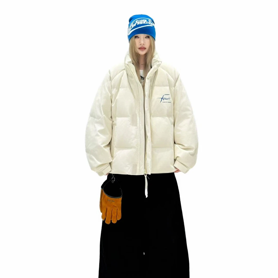 潮牌90白鸭绒青少年压印立领羽绒服冬季新款时尚男女同款25555款