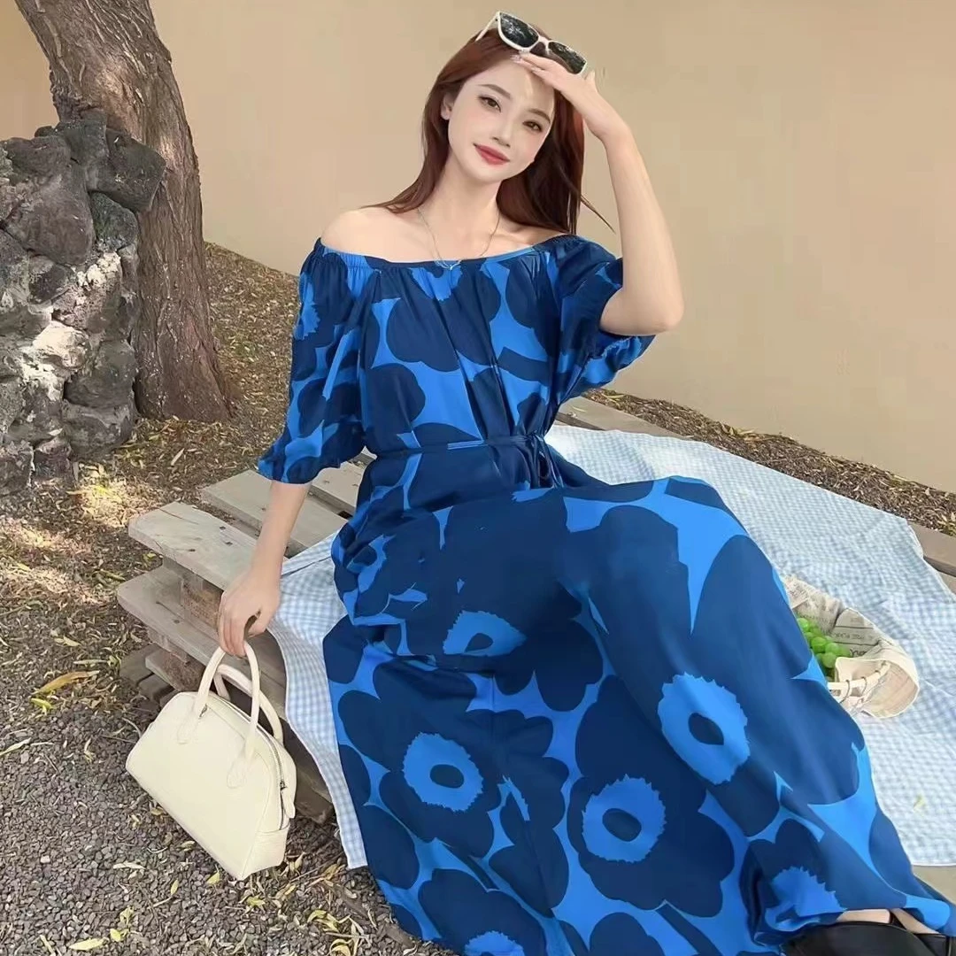 MIMI-夏季女士绵绸连衣裙高级感碎花人造棉轻薄中长款宽松外穿