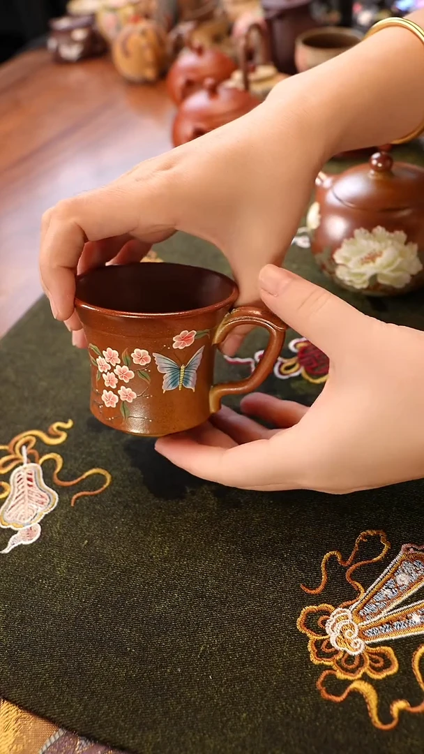 茶壶紫砂柴烧蝶恋花杯子