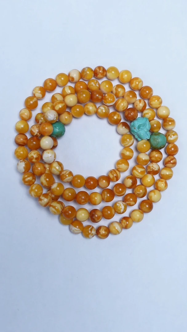 手链琥珀未镶嵌花蜡绿松多圈7mm
