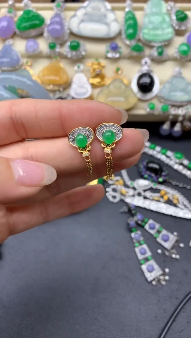 【闪购商品】翡翠耳饰18K金镶嵌316-中国好珍宝