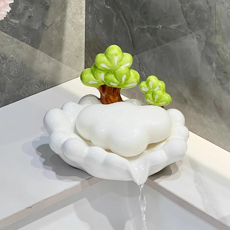 青松沥水肥皂盒创意香皂盒置物架卫生间浴室家用陶瓷不积水皂碟