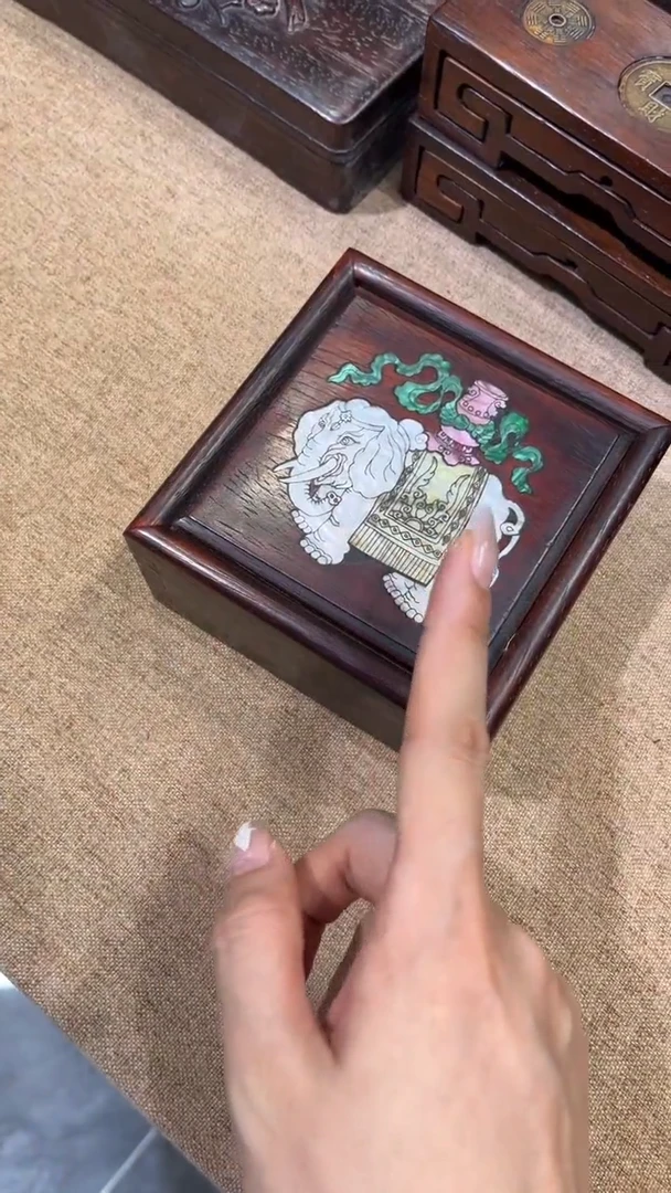 木吉祥如意方形抽拉盒