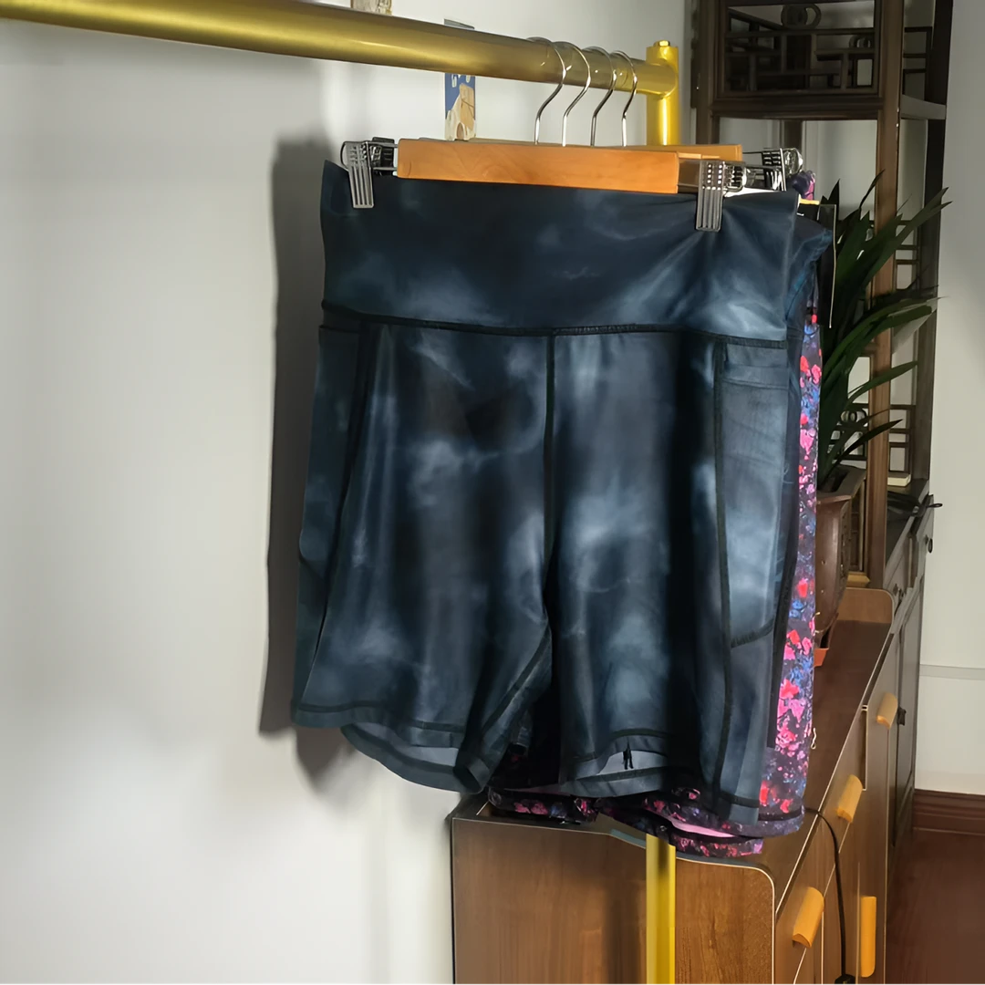 大码数码印花女瑜伽短裤运动短裤显瘦高腰收腹蜜桃裤0806