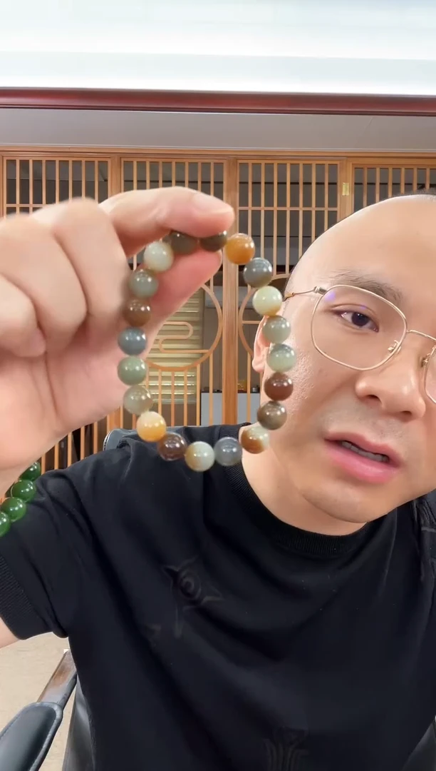 未镶嵌手串和田玉若羌楼兰三色卡10圆珠 多样性发一