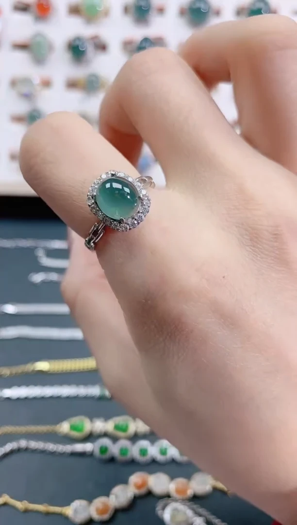 银S925镶嵌戒指翡翠天然翡翠