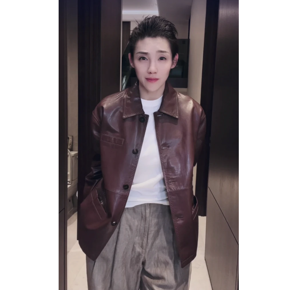 全英国皮料 腊感工艺无涂层羊皮 纯天然牛角扣 WT1069