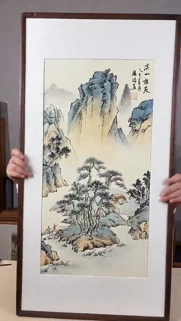 国画手绘*溪山访友*47*92cm带框发货