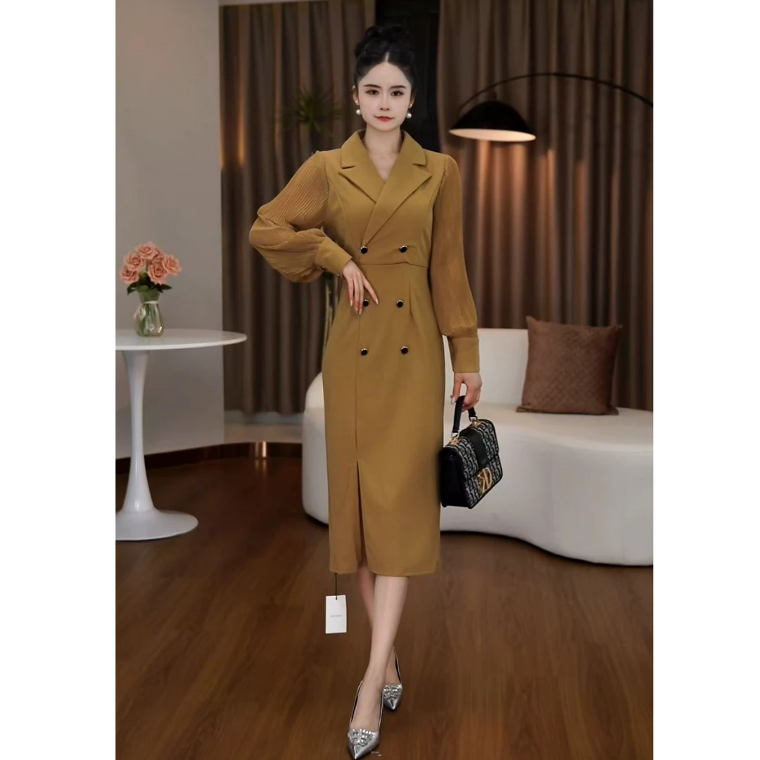 【然也专属】2025秋季新款气质法式高级感长袖修身显瘦连衣裙2156