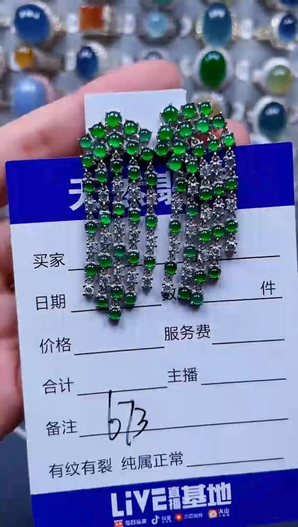 银S925镶嵌翡翠耳饰673