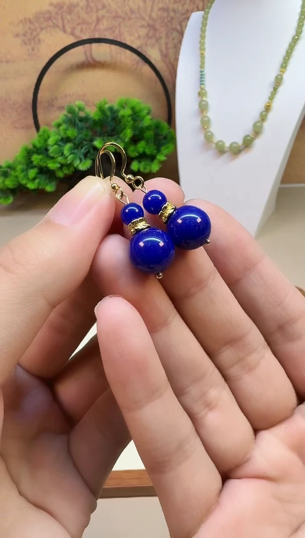 14K金镶嵌青金石耳饰E248