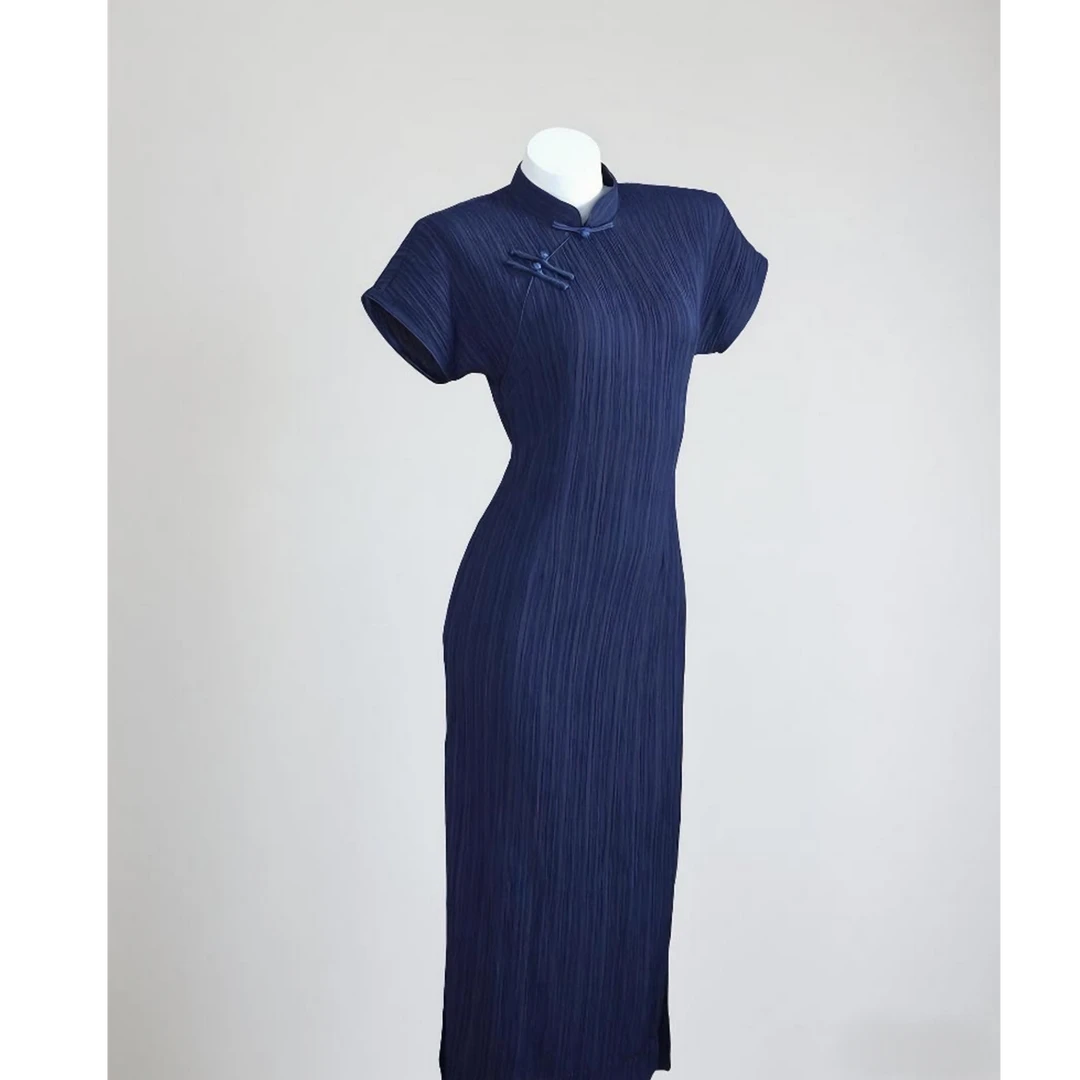 【锦书】夏季日常旗袍纯色显瘦单旗袍提花修身时尚有弹力复古短袖