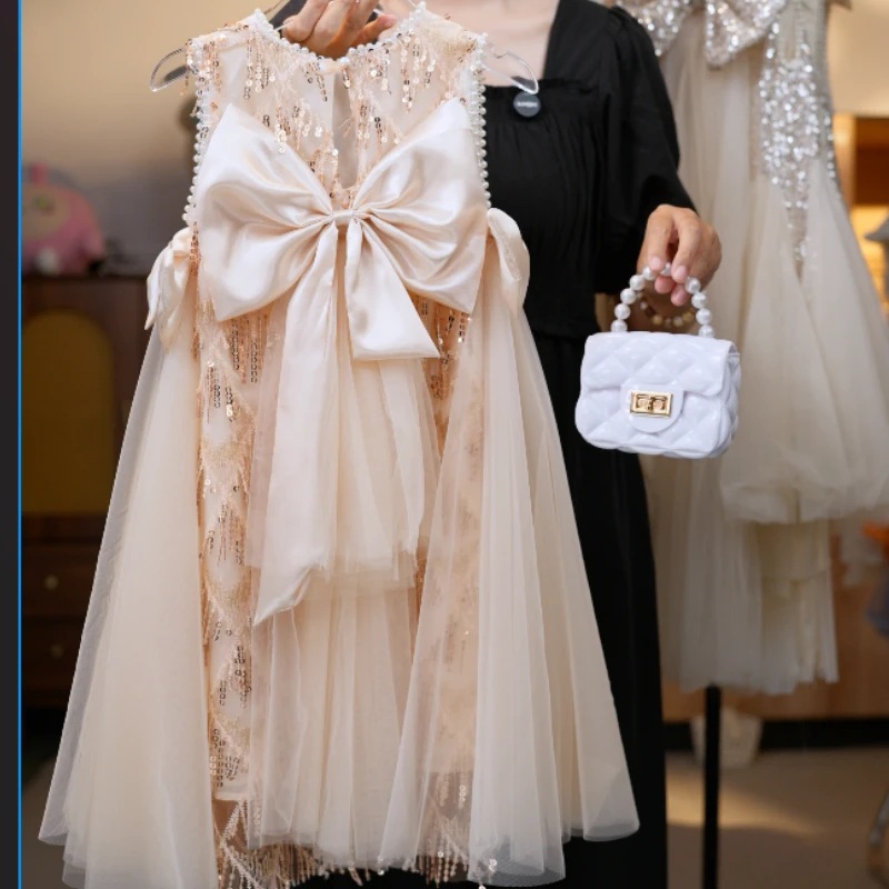 公主裙女主持人A字裙夏季纯色女童吊带连衣裙春季