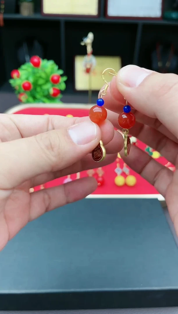 【闪购商品】南红玛瑙耳饰银S925镶嵌709000