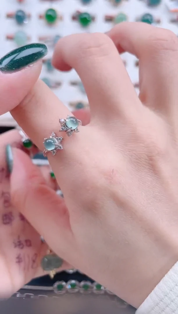 银S925镶嵌戒指翡翠天然翡翠