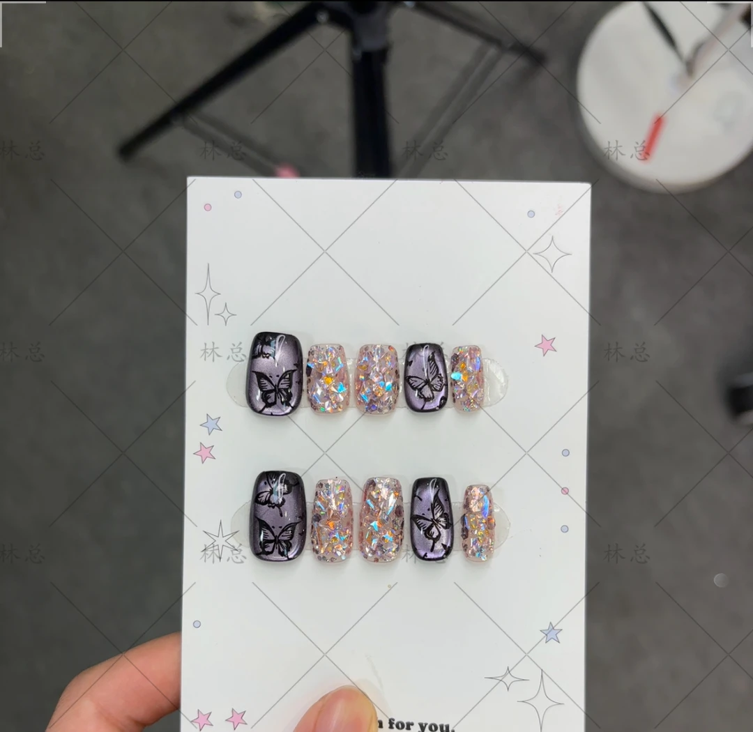 【梦幻极光蝶】5号 设计师定制轻奢纯手工穿戴甲
