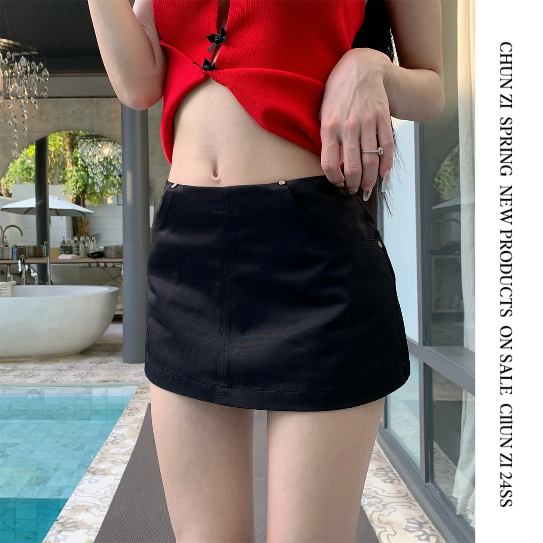 【CHUN ZI】25春夏 小众设计辣妹A字半身裙女包臀短款裙