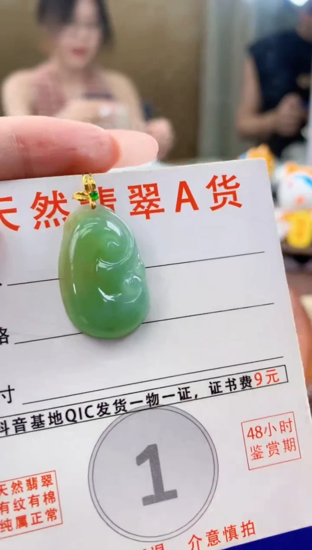 颈饰18K金镶嵌翡翠天然A货翡翠挂件