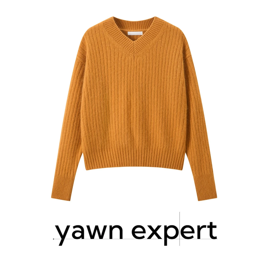 yawnexpert【牛牛自留】关于落日秋冬慵懒风显白v领套头毛衣针织衫