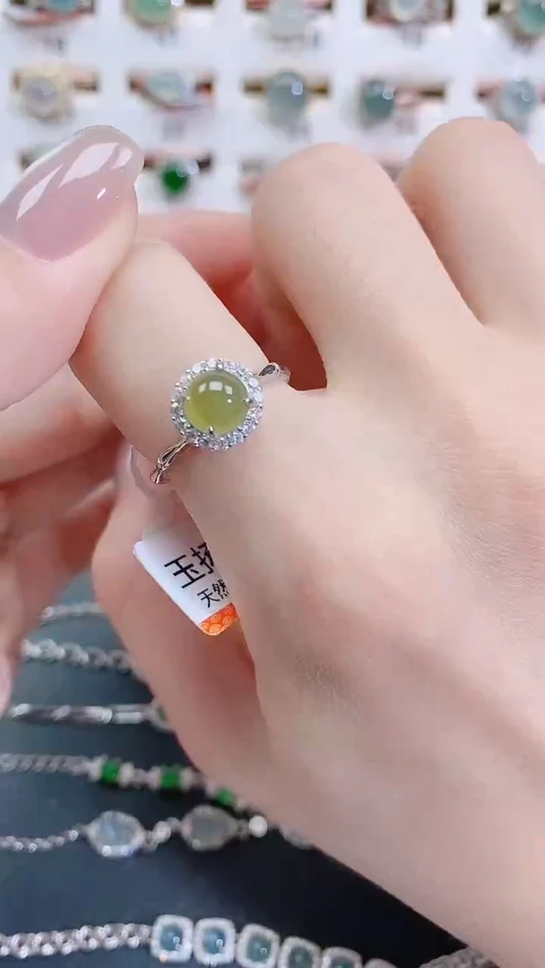 银S925镶嵌戒指翡翠天然翡翠