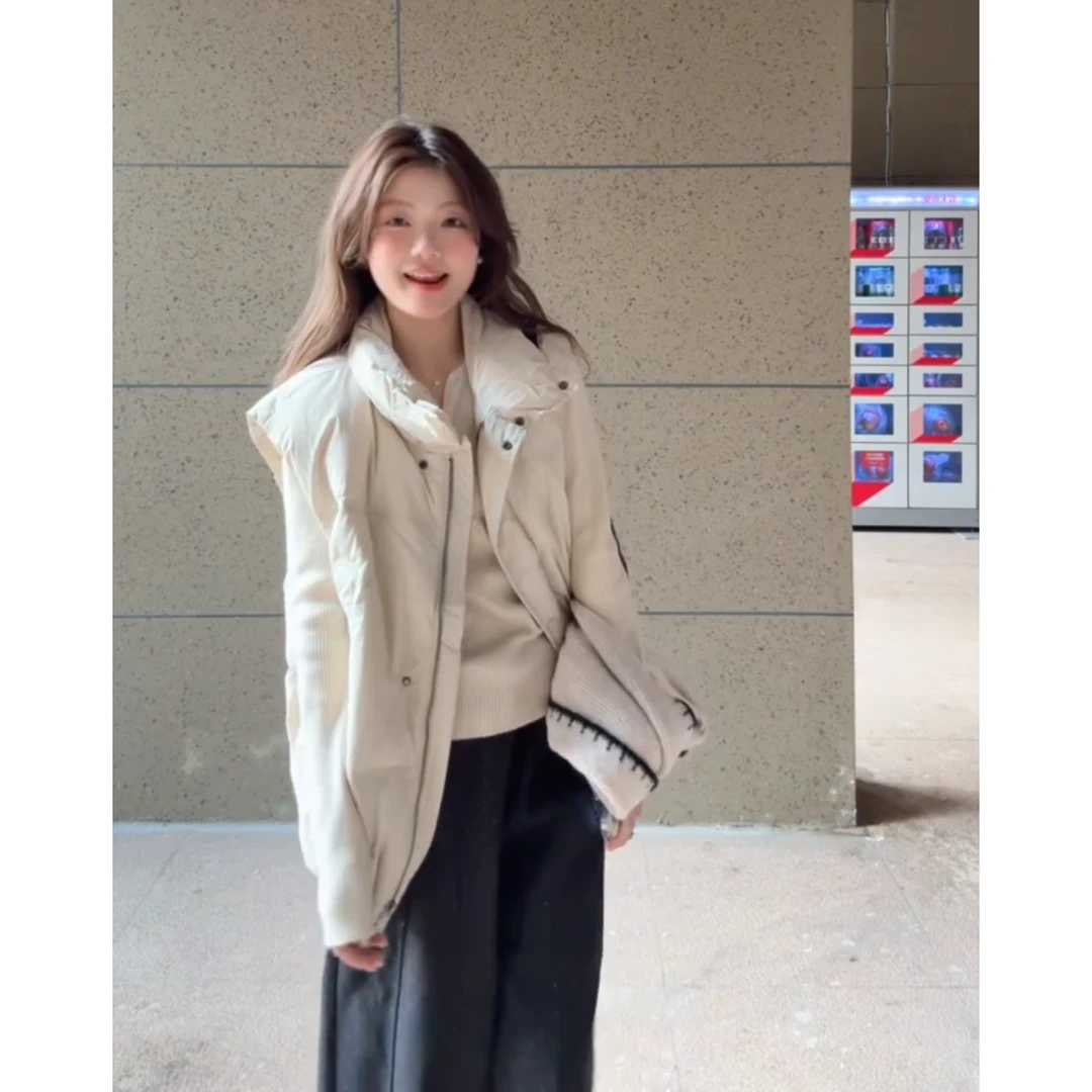 MARIE.COCO秋冬韩系巨好看小个子穿搭打底衫背心马甲棉服女牛仔裤