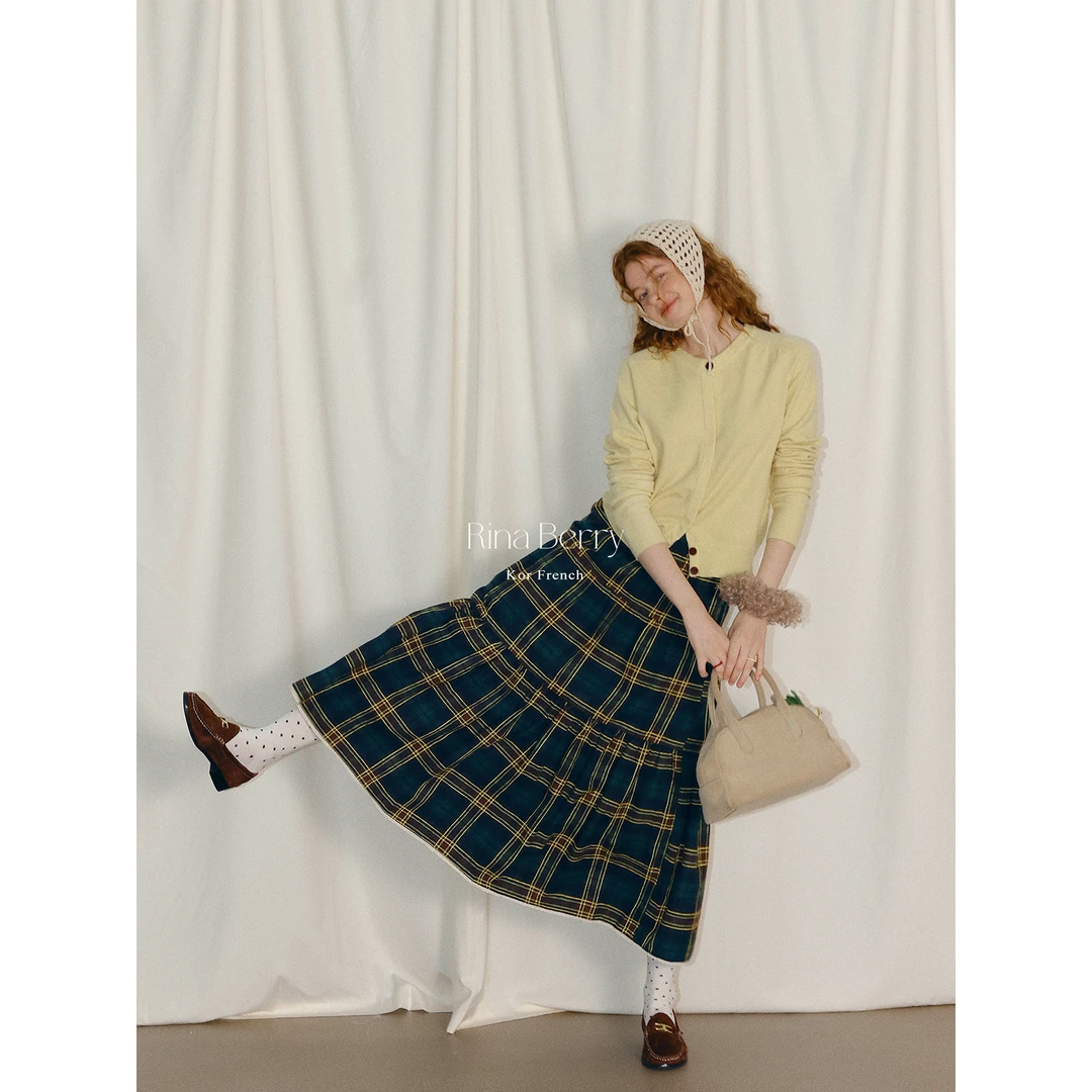 百搭松紧腰长裙半身学院风小个子设计感百搭休闲蛋糕裙