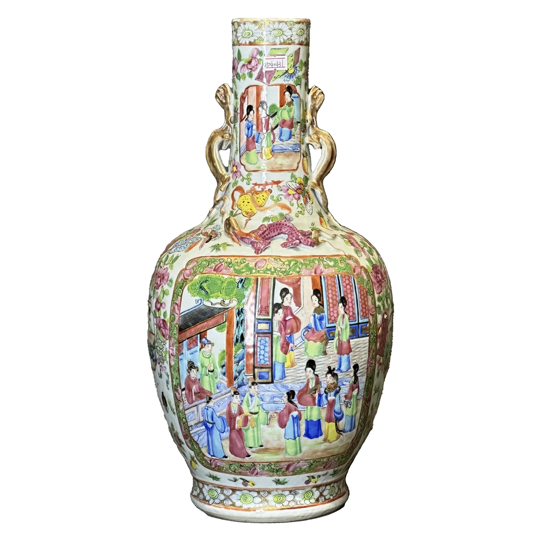 25040431y广彩人物故事纹螭龙直口瓶