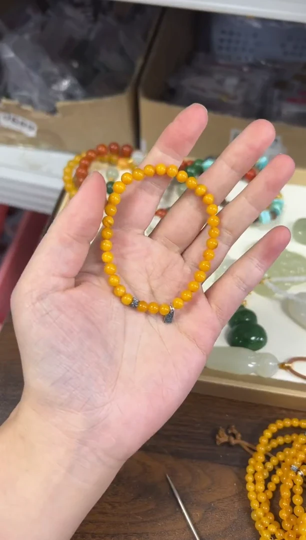 手链蜜蜡银S925镶嵌小米珠蜜蜡银配件款手链[0406]