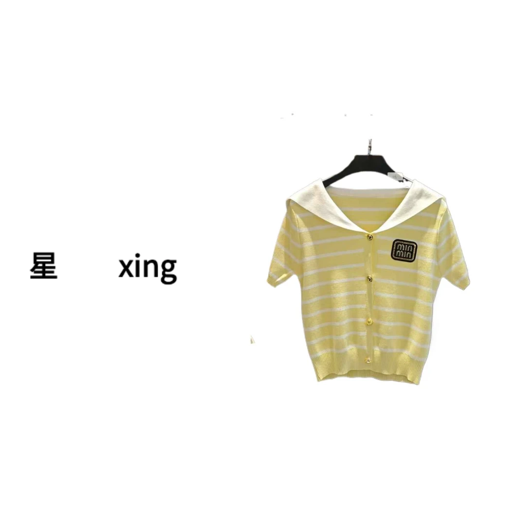 073夏装新款小翻领针织短袖条纹上衣55059