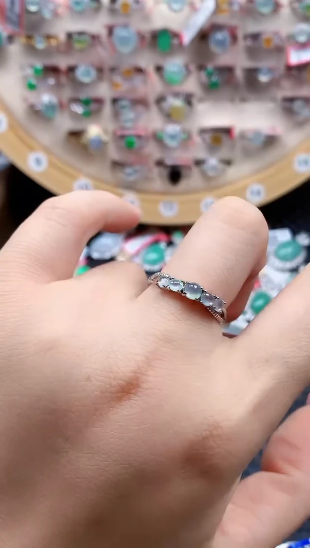 银S925镶嵌戒指翡翠天然A货缅甸翡翠