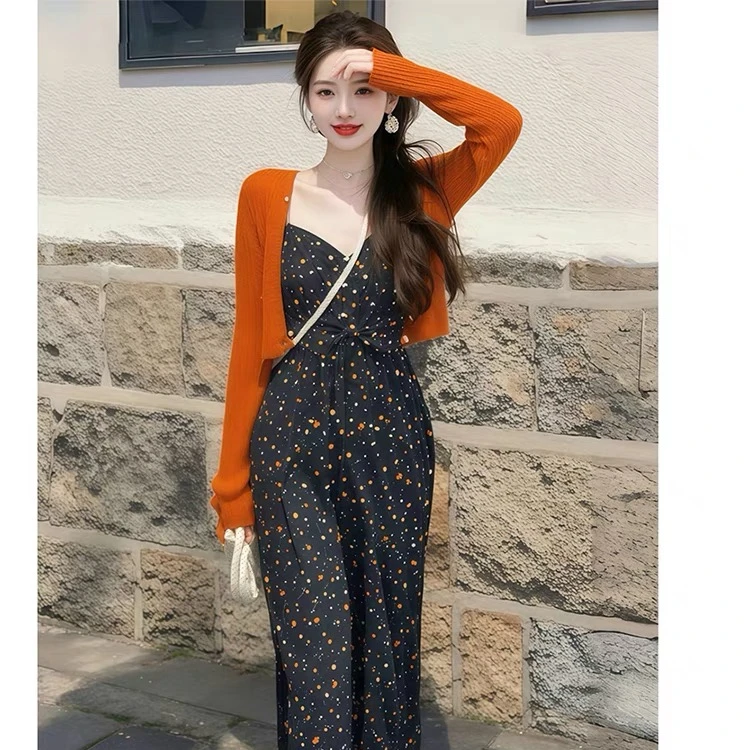 春上新！2025新款女小香风温柔减龄开衫碎花连衣裙显瘦两件套潮