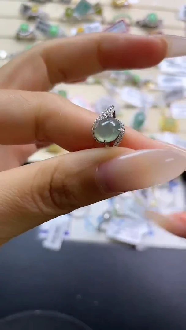 银S925镶嵌戒指翡翠翡翠 蛋面 银S925镶嵌