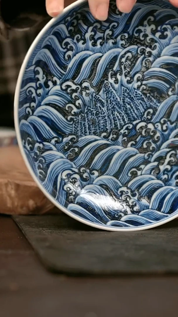 手绘 高温现代瓷 气窑 江崖海水壶承17.5草莓