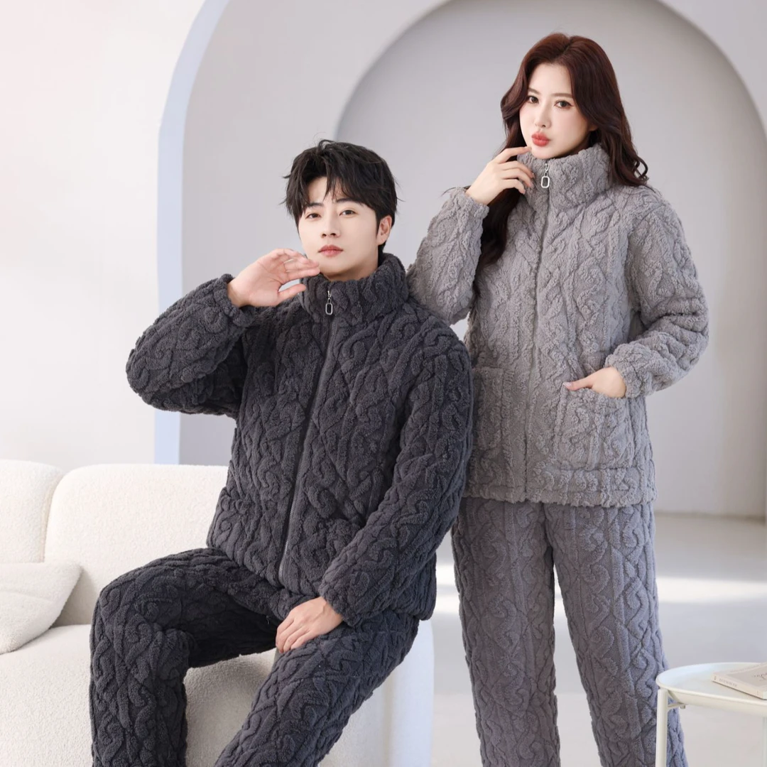 【三层夹棉加厚款】冬季男士睡衣套装法兰绒可外穿珊瑚绒家居服
