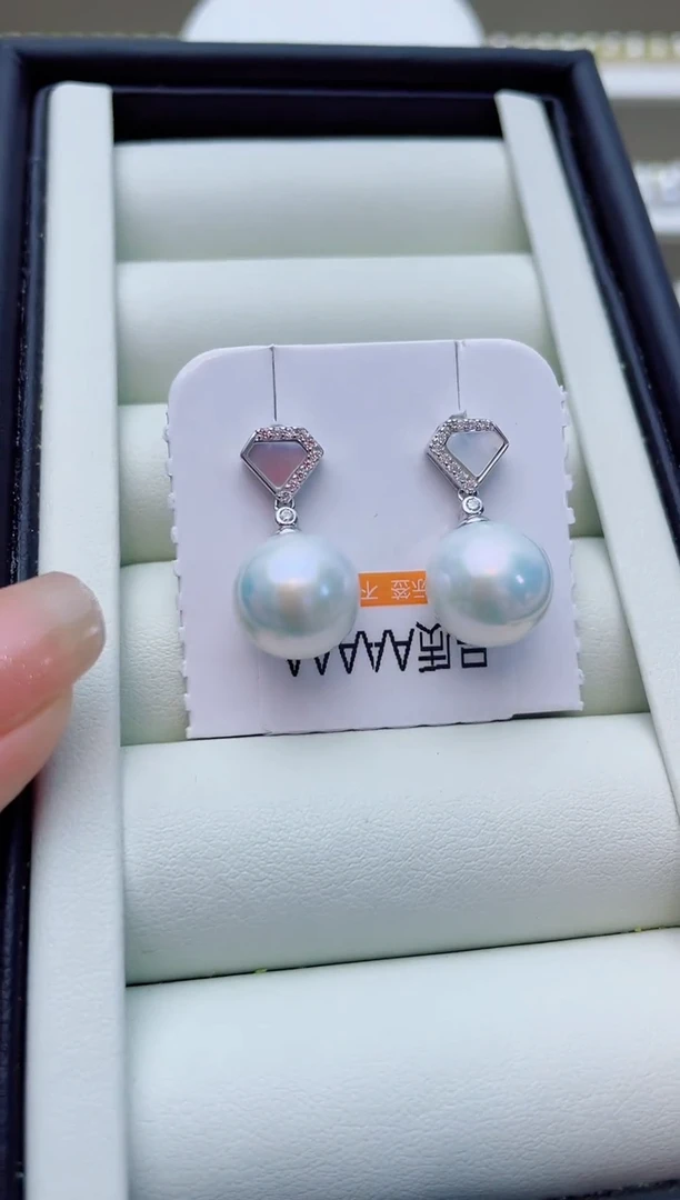 银S925镶嵌淡水珍珠耳饰W34