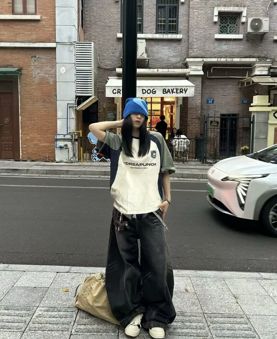 （严重瑕疵！介意勿拍）国潮拼接短袖男女同款