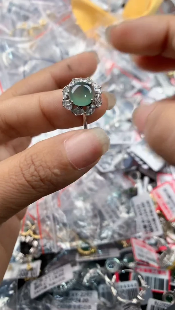 银S925镶嵌戒指翡翠555      8