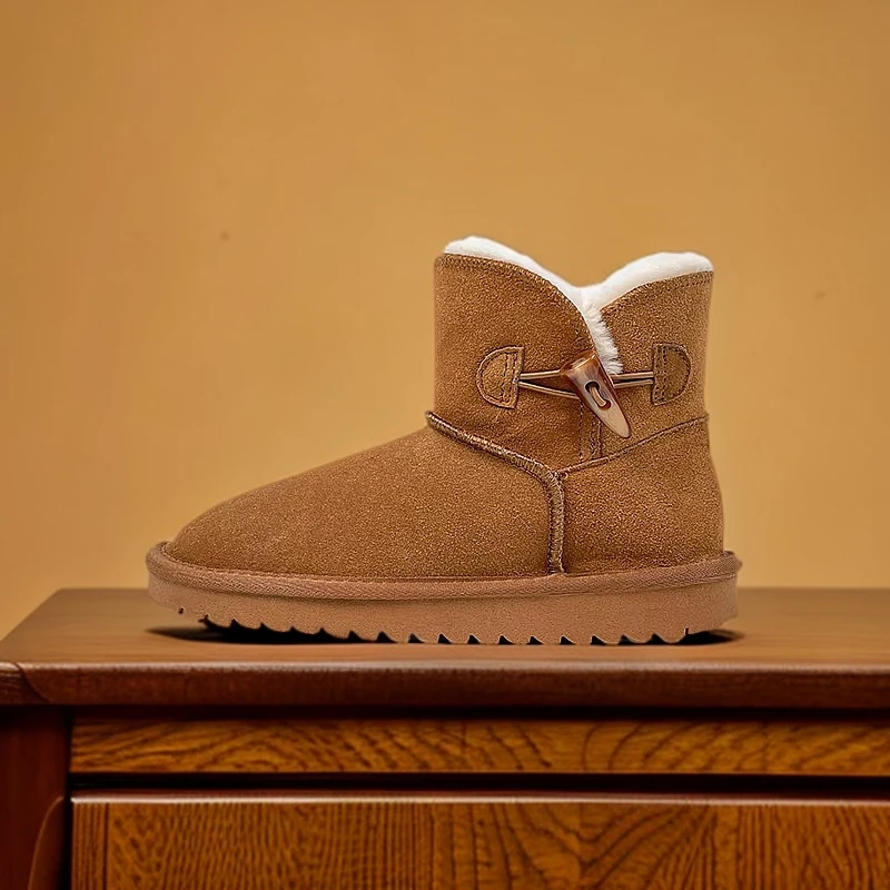 3353牛角扣桑坡雪地靴女短筒低帮加绒加厚时尚棉鞋