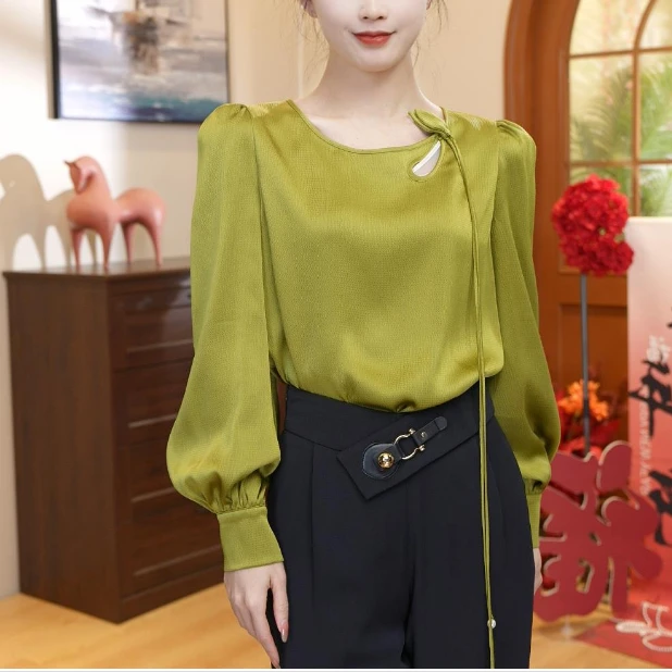 现货洋气衬衫女显瘦气质时尚复古减龄（F41274C）