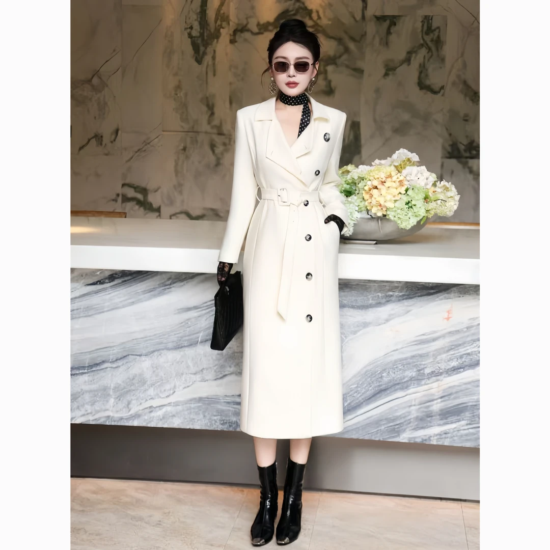 ZEROYK秋季小众职业西装领双排扣连衣裙设计感时尚通勤OL过膝长裙