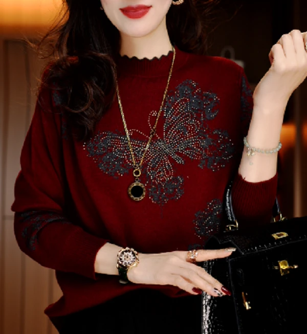 千渝 秋冬保暖毛衣抗起球高端显瘦百搭减龄气质时尚套头V24Q1062