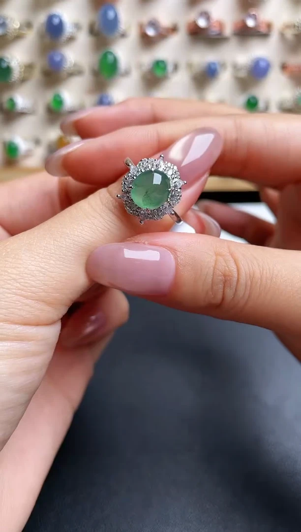 翡翠戒指银S925镶嵌一物一证一礼盒