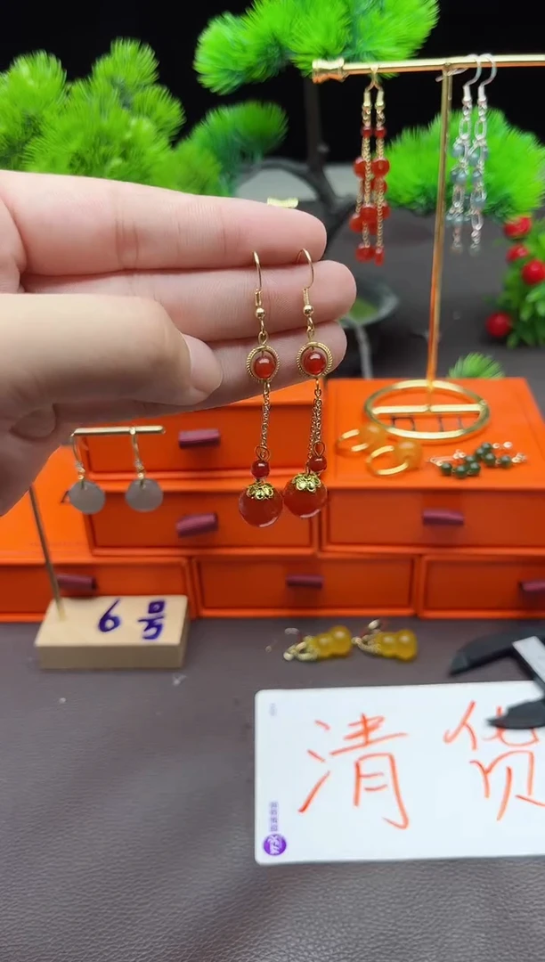 玛瑙/玉髓耳饰银S925镶嵌331